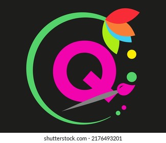 Q Letter Logo Design mehrfarbig mit Rundrahmen.