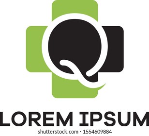 Q letter logo design. Letter q in plus shape vector illustration.	