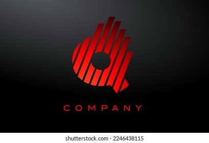 Q Letter Logo Design with Red Lines Vector. Red Letter Icon Illustration