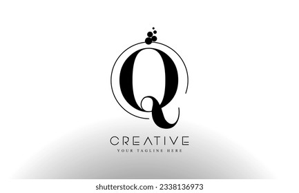 Q Letter Logo Design Template with Black Color and Dots circle