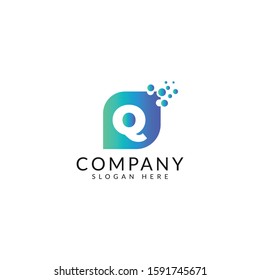 Q letter Logo With Dots. Q Icon Design with Bubbles. illustration of Initial letter Q .