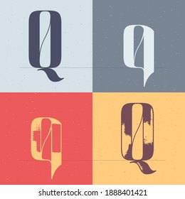 Q letter logo with elegant line decoration. Four style serif font set. Vector vintage icon perfect to use in any alcohol labels, glamour posters, luxury identity, etc.