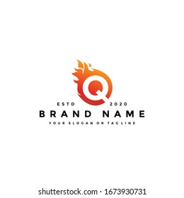 Q letter logo fire design vector template