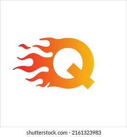 Q letter logo, fire flames logo design.