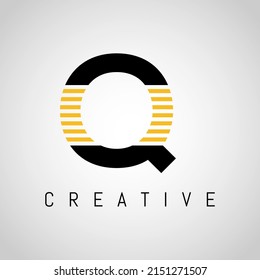 Q Letter Logo With Golden Lines Design. Line Letter Symbol Q Logo Design Vector Illustration.