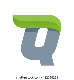 Q letter logo with green leaf. Font style, ecology vector design template elements for your application or corporate identity.