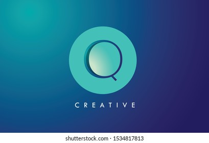 Q Letter Logo Icon Design With Paper Cut Creative Look Vector Illustration in Blue Green Colors.