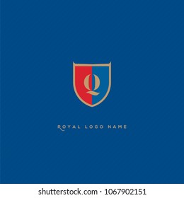 Q Letter Logo, Icon in shield shape vector element.
