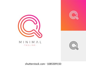 Q Letter Logo Initials Design Template. Minimal Line Vector Logo Illustration