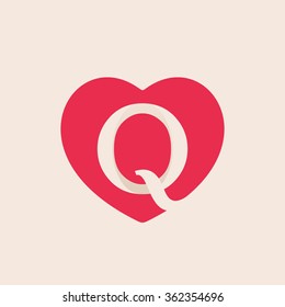 Q letter logo inside heart for st. Valentine's day design. Vector vintage design template elements for your application or corporate identity.