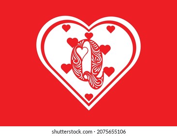 Q letter logo with love icon, valentines day design template