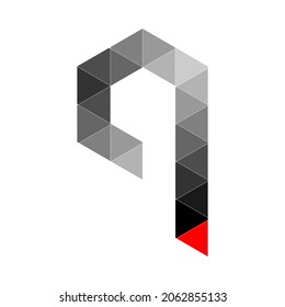 Q letter logo. Lowercase polygon Style Geometric Colorful Alphabet Font Logo Vector. mosaic logo icon design template elements. With black,white and red colour contrast.  
