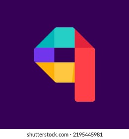 Q letter logo made of overlapping lines. Vector paper multicolor origami style icon. Perfect for colorful applique art, children design, vibrant advertising, mosaic packaging, multimedia identity.