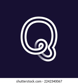 Logo de la letra Q hecho de dos líneas paralelas blancas sobre fondo negro. Icono de bucle infinito. Un elegante emblema que se apodera. Ideal para aplicaciones dinámicas, diseño minimalista, identidad deportiva, adv tecnológica.