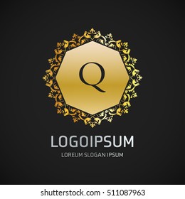Q Letter logo, Monogram design elements, line art logo design. Beautiful Boutique Logo Designs, Business sign, Restaurant, Royalty, Cafe, Hotel, Heraldic, Jewelry, Fashion, Wine. Vector illustration