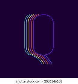 Q letter logo in neon light style. Six thin lines colored font. Perfect for casino events posters, vivid emblem, nightlife banner and futuristic identity. 