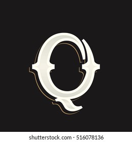 Q letter logo with old serif on the dark background. Vintage vector typeface for labels, headlines, posters, cards etc.
