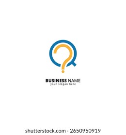 Q Letter Logo with Question Mark Symbol. Creative Curiosity Icon for Quiz, FAQ and Support Platforms.