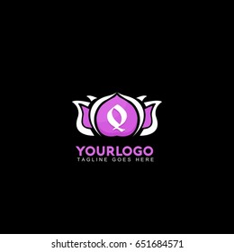 Q letter logo, Rose Flower Purple, beauty, yoga center, spa facilities, fashion and beauty logo.