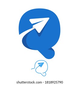 Q-Buchstaben Logo-Set bestehend aus Linien- und Negativ-Raumpapierebene-Symbole. Entworfen für Werbung in Fluggesellschaften, Reisezeichen, Identität der Flugwege usw.