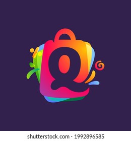 Q letter logo with shopping bag and Sale icons. Vector template perfect to use in your special offer label, one day deal banner, final discount identity.