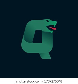Q letter logo with snake head silhouette. Vector font perfect for sport identity, danger posters and exotic company, etc.