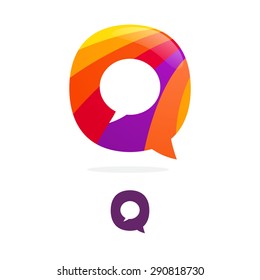 Q letter logo, speech bubble negative space volume vector icon