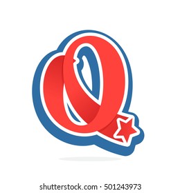 Q letter logo with star in vintage baseball style. Sport elements for sportswear, club, t-shirt, banner, card, labels or posters.