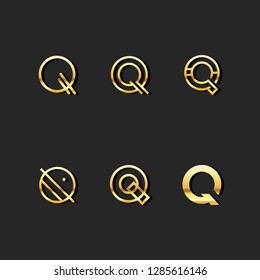 Q Letter Logo Template Vector Set. Gold M Symbol Logo Design Set