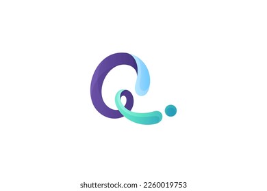 Q letter logo with touch of natural water element in modern design style