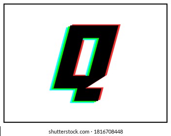 Q letter logo, vector desing font .Dynamic, split-color, shadow of  number red, green, blue in black frame on white background. Eps10 illustration