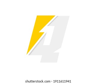 Q letter logo, vector font with lightning flash power icon