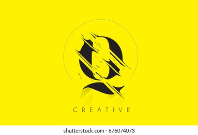 Q Letter Logo with Vintage Grundge Cut Design. Destroyed Drawing Elegant Letter Icon Vector.