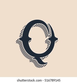 Q letter logo in vintage western style with lines shadow. Vector font for labels, posters etc. 