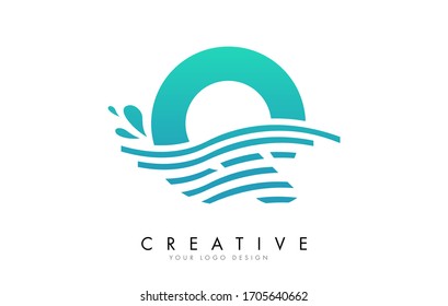 Q Letter Logo with Waves and Water Drops Design Vector Illustration.