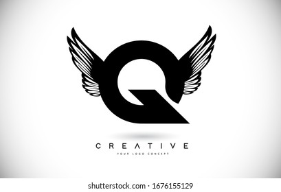 Q Letter Logo with Wings. Creative Wing Letter Q Logo icon Design Vector Illustration.