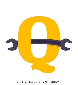 Q letter logo with wrench. Vector repair design template elements for your application or corporate identity.