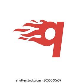 q letter lowercase fire flame hot logo vector icon illustration