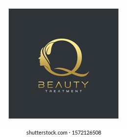 Q Letter Luxury Beauty Face Logo Design Vector