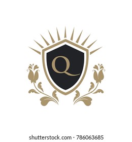 Q letter luxury crest logo with rose flower unique eps 10 eps 8