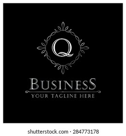 Q letter Luxury Logo template flourishes calligraphic elegant ornament lines. Business sign, identity for Restaurant, Royalty, Cafe, Hotel, Heraldic, Jewelry, Fashion and other vector illustration