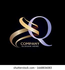 Q letter luxury silver and golden ribbon design