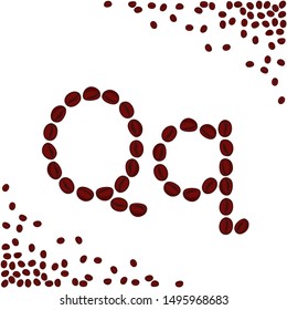 Q letter made from coffee beans. Characters made from coffee beans. Coffee lettering isolated on white background. Letters for coffee shop