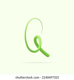 Q letter made with green plant. Vector hand draw natural font for ecology logo, herbal elements, green concepts design etc.