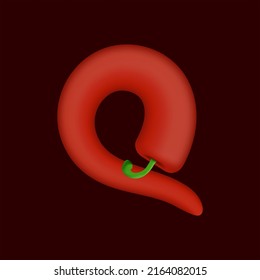 Q letter made of red chilli pepper. Isolated vegetable vector organic typeface for farm design elements, restaurant menu and more