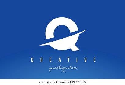 Q Letter Modern Logo Design with Swoosh Cutting the Middle Letters and White Background.