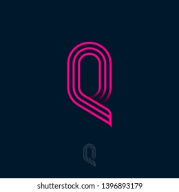 Q letter. Q monogram consist of thin lines isolated on a dark background. Web, UI icon. Identity. 