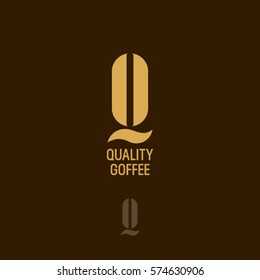 Q letter. Q monogram.  Quality emblem. Quality coffee logo, coffee beans logo.