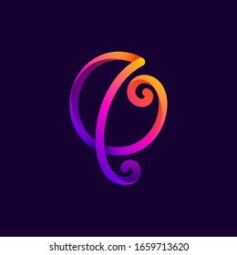 Q letter neon light logo. Vector handwritten script font for night club labels, futuristic company, casino posters etc.