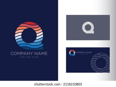 Q letter with ocean waves and sunset beach vibes. Font style, vector design template elements for your travel, tour, vacation, and summer party corporate identity.